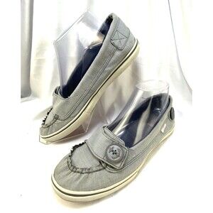 Vans Shoes Woman's Size 8.5 Boat Loafers Comfort Slip On Canvas Nautical Buttons